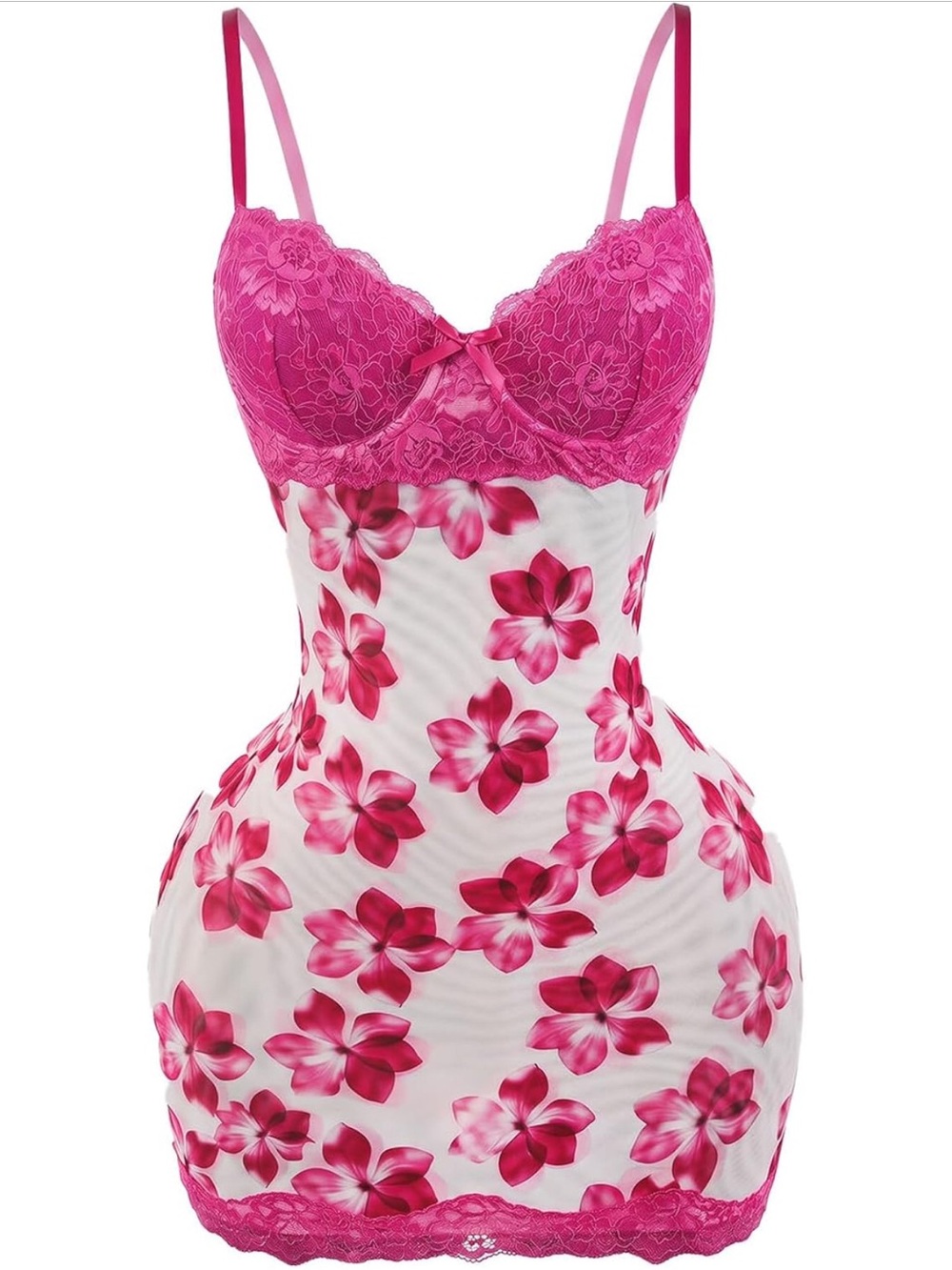 Fuchsia Lace Bust Floral Chemise Slip